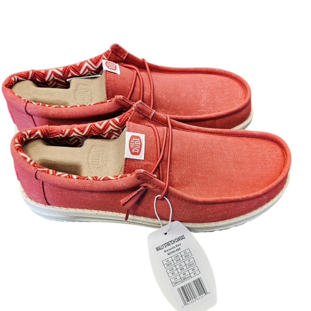 Hey Dude Wally Stretch Canvas Karanda Red Slip-On Casual Mens Shoe NEW